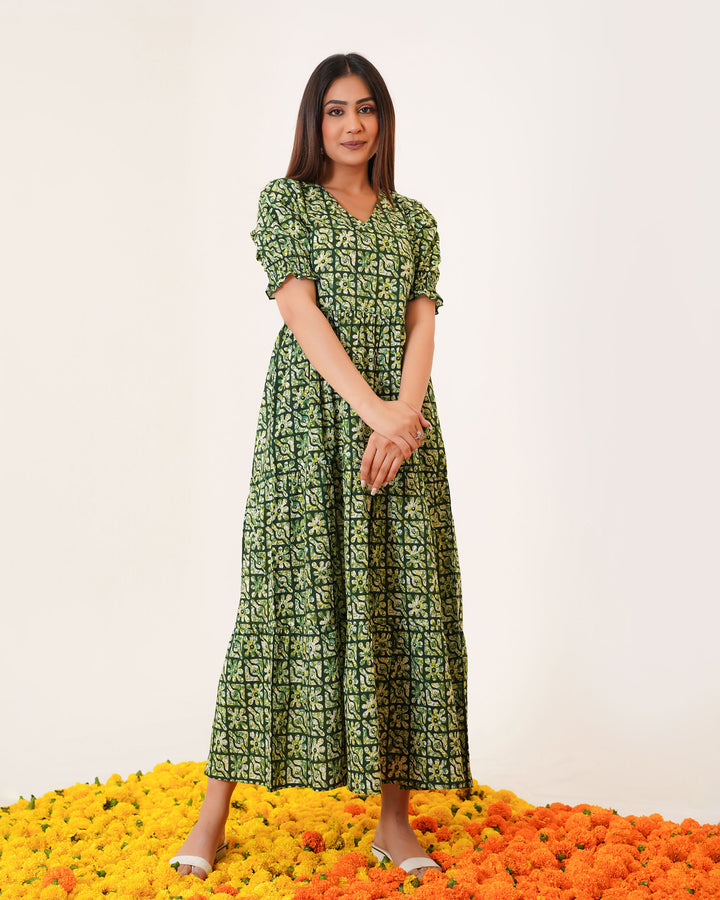 Spring Lattice Cotton Dress with Pockets