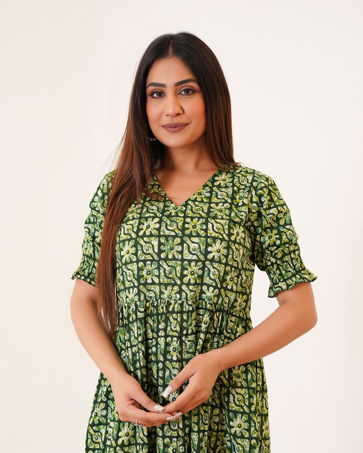 Spring Lattice Cotton Dress with Pockets