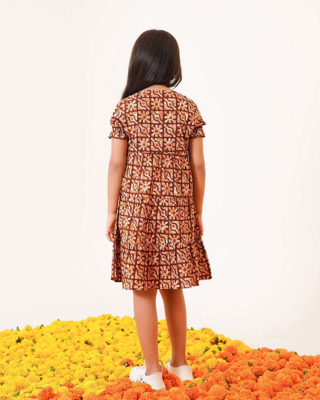 Amber Lattice Printed Girl's Cotton Dress