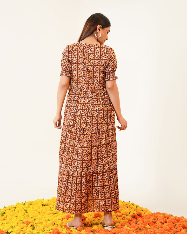 Amber Lattice Cotton Dress with Pockets