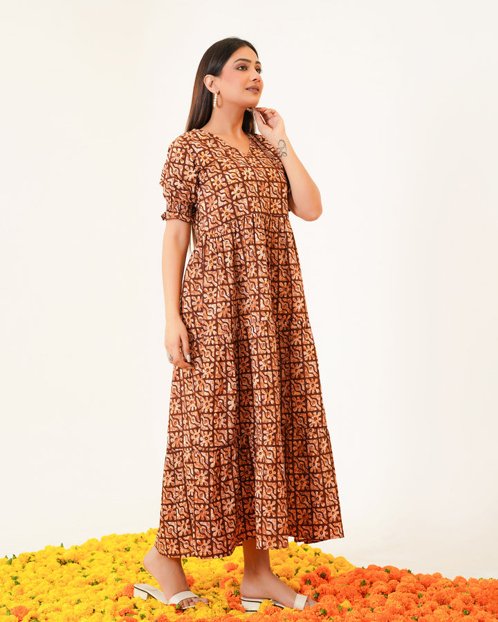 Amber Lattice Mom and Daughter Cotton Dresses