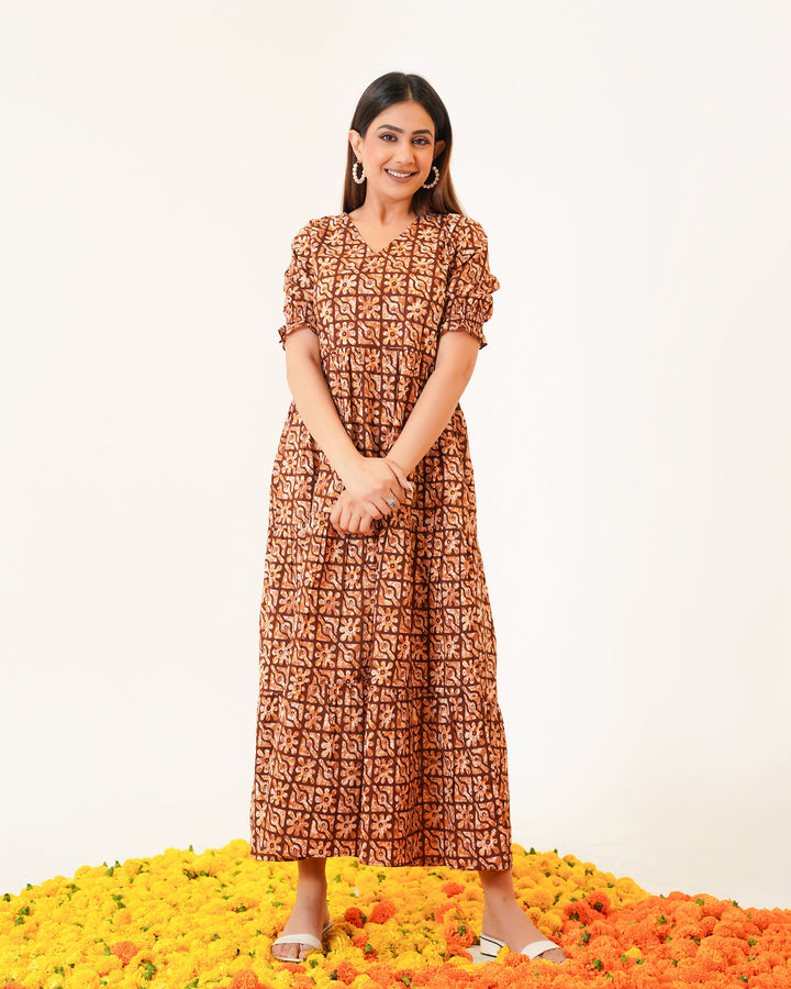 Amber Lattice Mom and Daughter Cotton Dresses