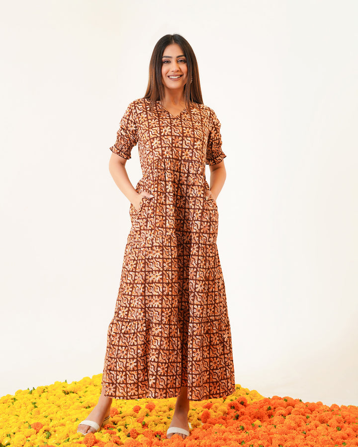 Amber Lattice Cotton Dress with Pockets