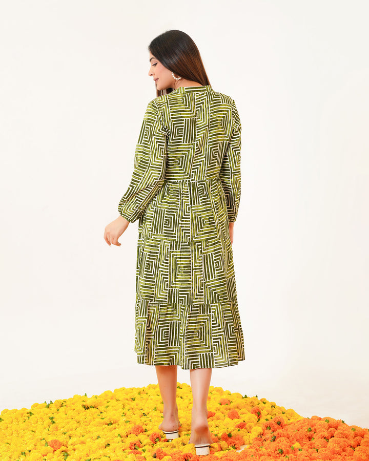 Olive Lines Mom and Daughter Dresses