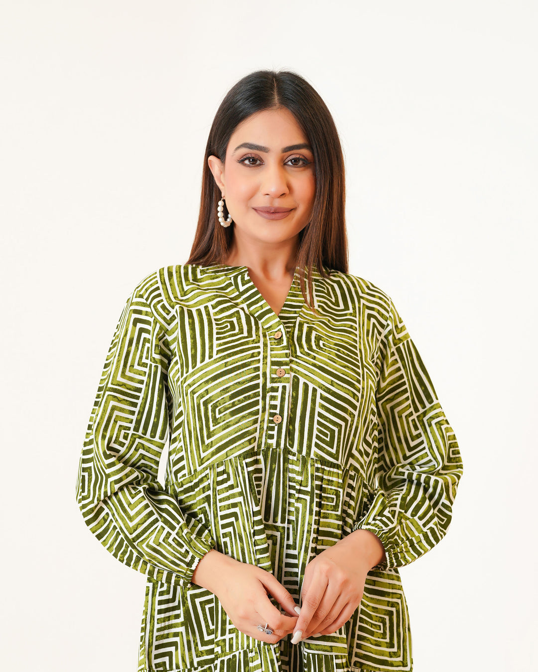 Olive Lines Mom and Daughter Dresses