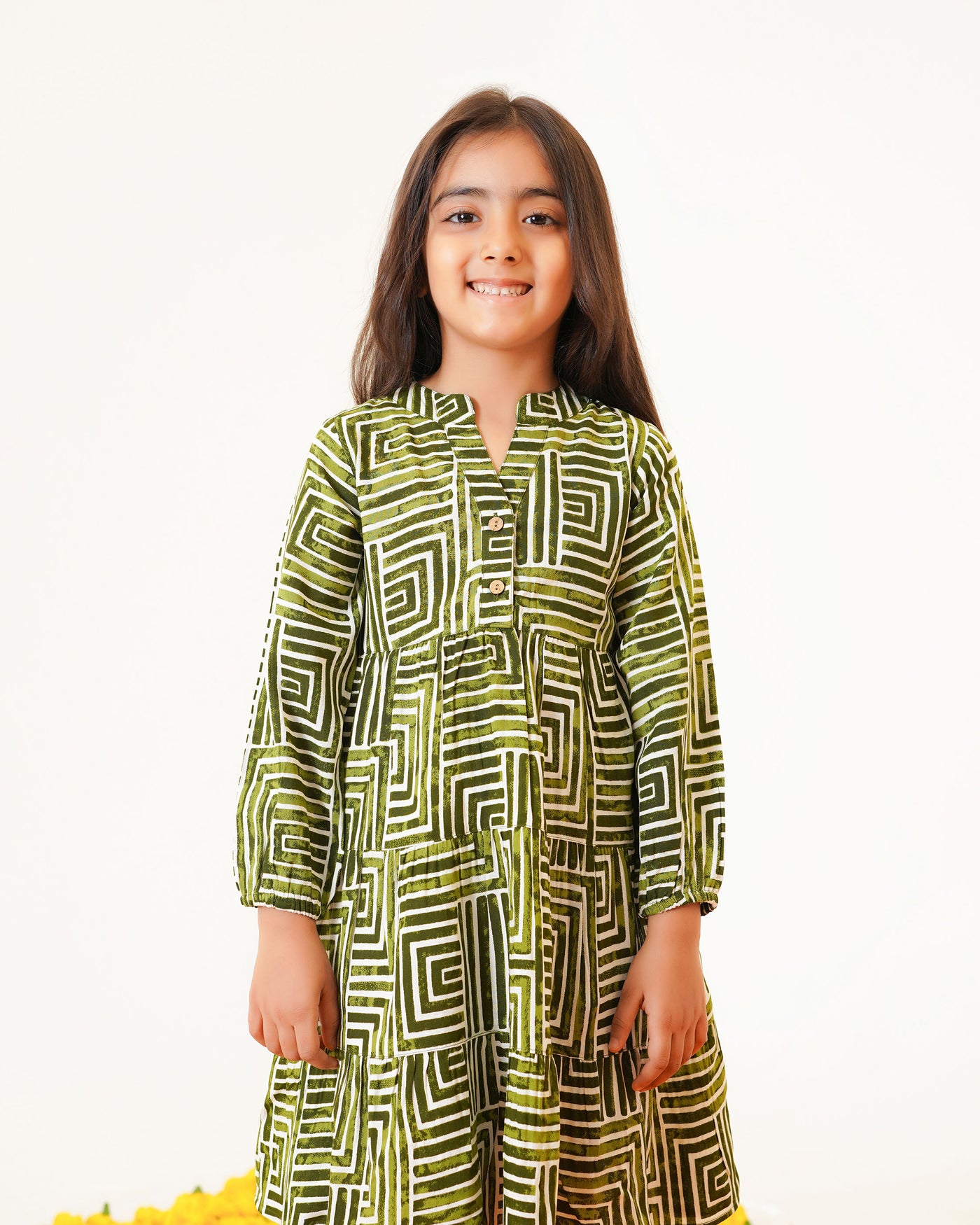 Olive Lines Mom and Daughter Dresses