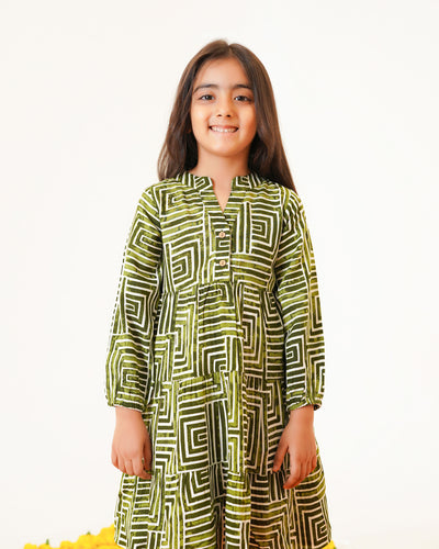 Olive Lines Mom and Daughter Dresses