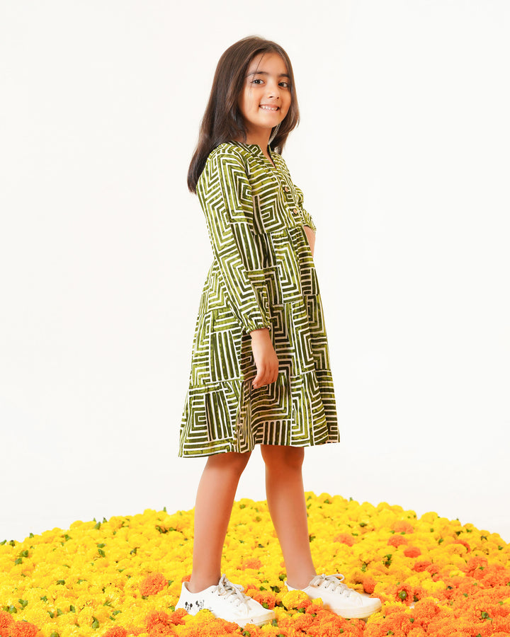 Olive Lines Mom and Daughter Dresses