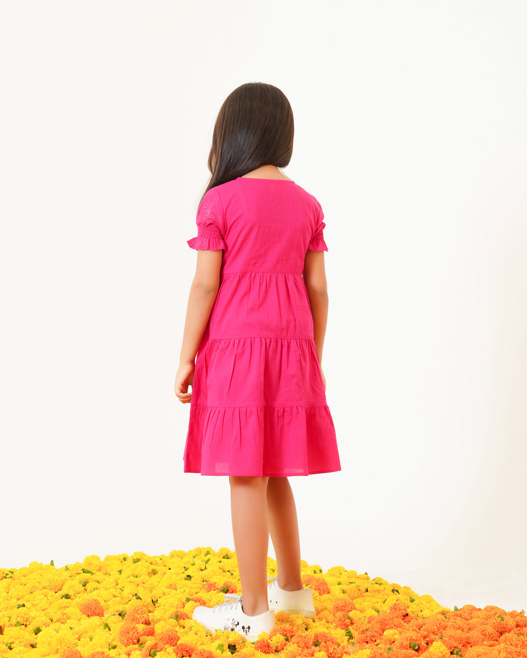 Butterflies on Pink Tiered Cotton Girl's Dress