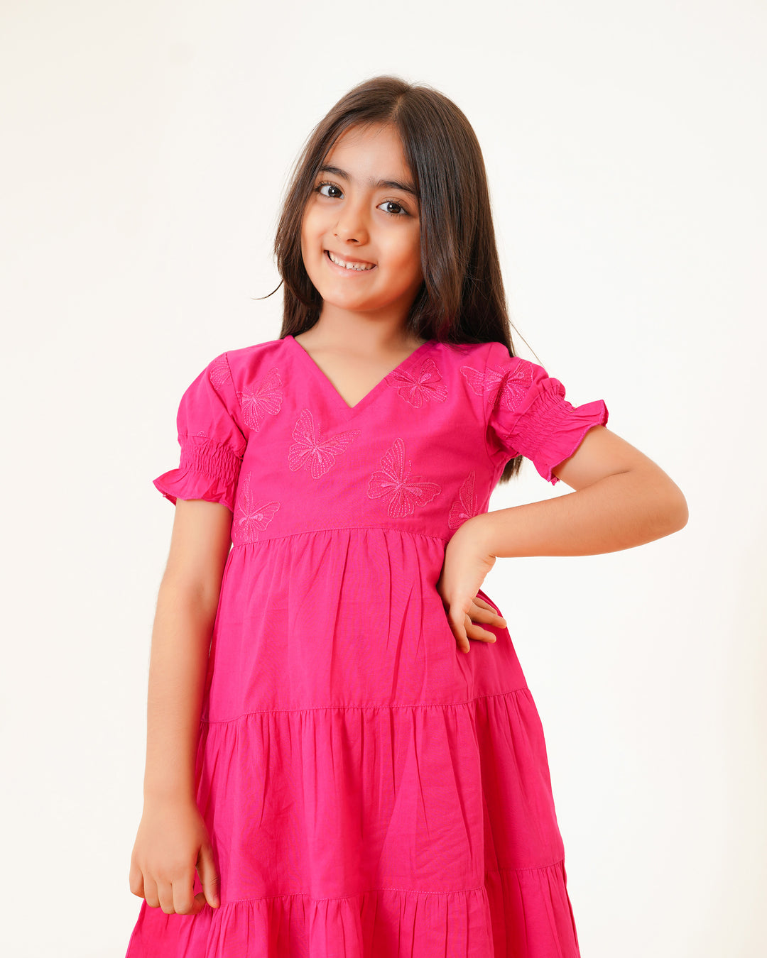 Butterflies on Pink Tiered Cotton Girl's Dress
