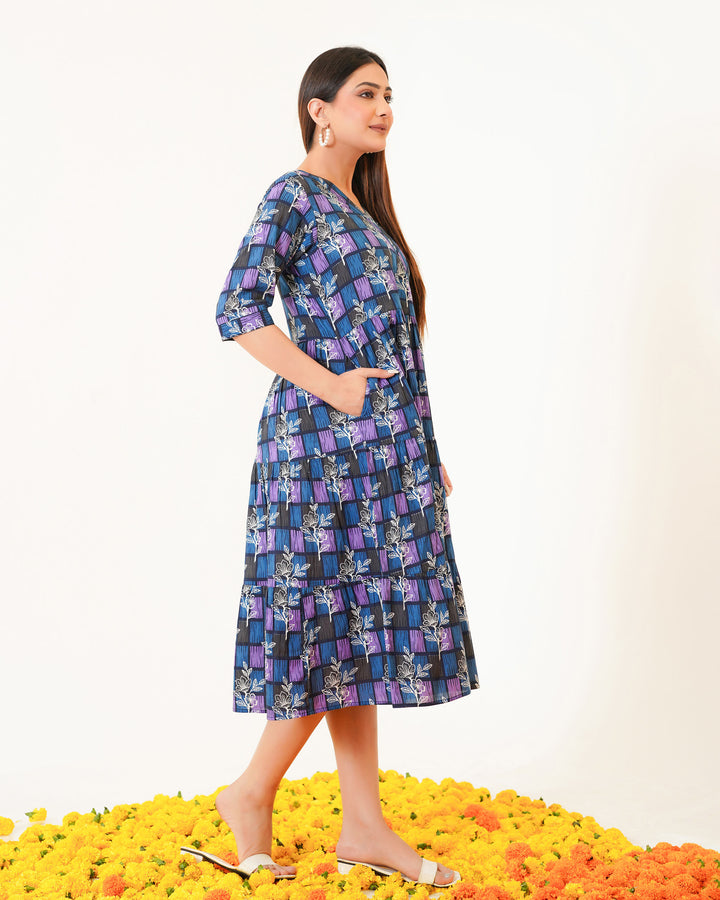 'Blue ColorLane' Mom and Daughter Tiered Cotton Dresses