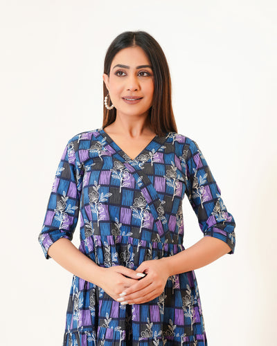 'Blue ColorLane' Tiered Cotton Midi Dress with Pockets
