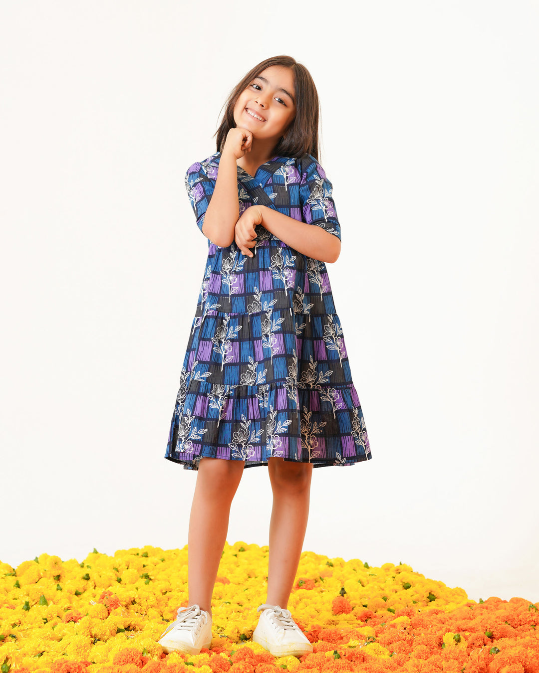 'Blue ColorLane' Mom and Daughter Tiered Cotton Dresses