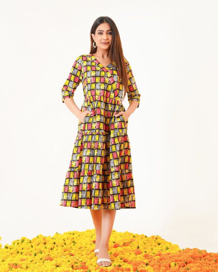'Yellow ColorLane' Mom and Daughter Tiered Cotton Dresses