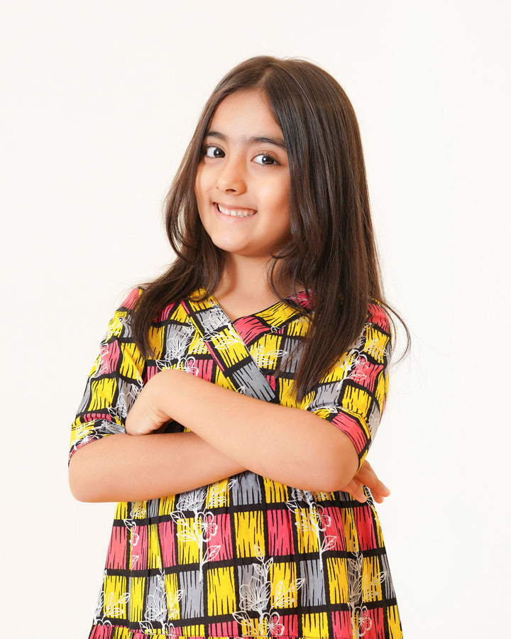 'Yellow ColorLane' Tiered Cotton Girl's Dress