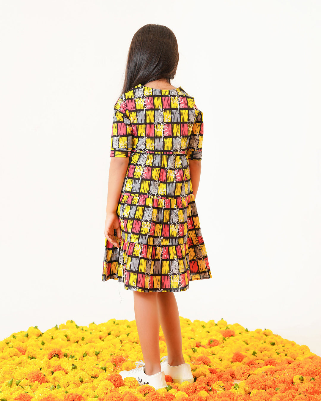 'Yellow ColorLane' Tiered Cotton Girl's Dress