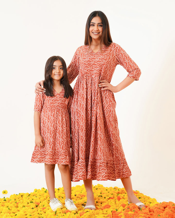 Rust Drape Mom and Daughter Dresses
