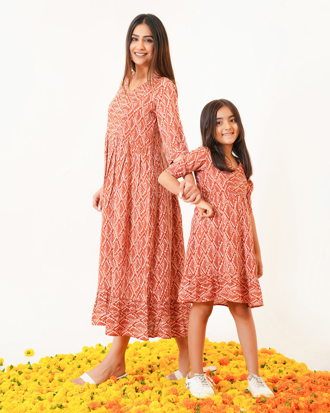 Rust Drape Mom and Daughter Dresses