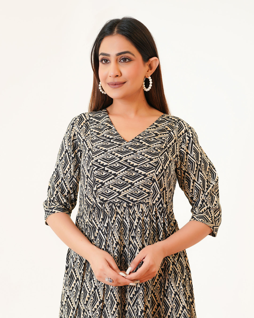 Oak Drape Printed Dress with Pockets