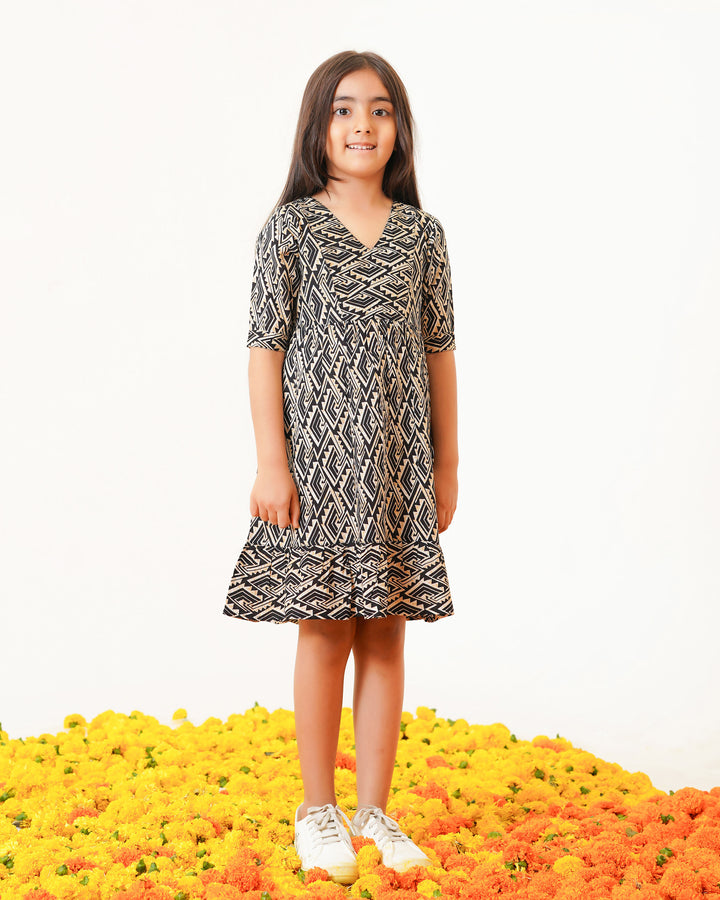 Oak Drape Printed Girl's Dress