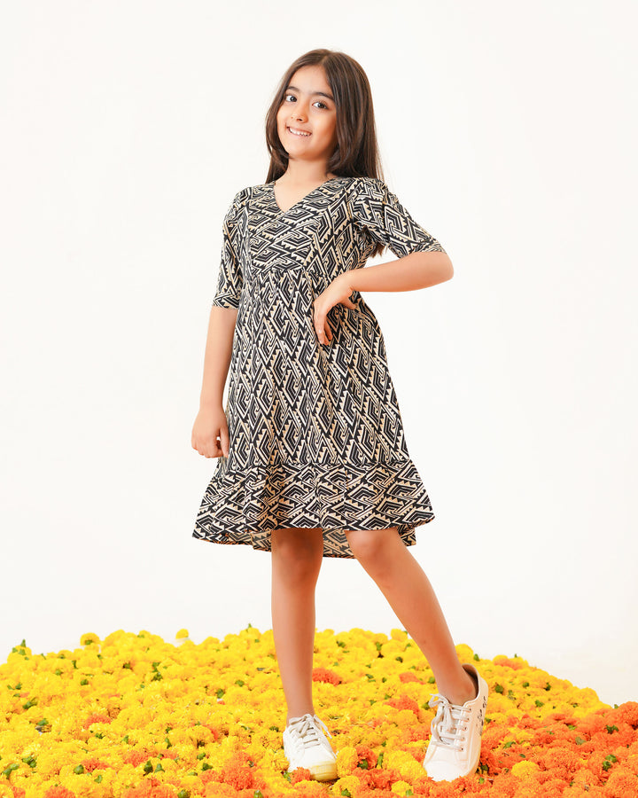 Oak Drape Printed Girl's Dress