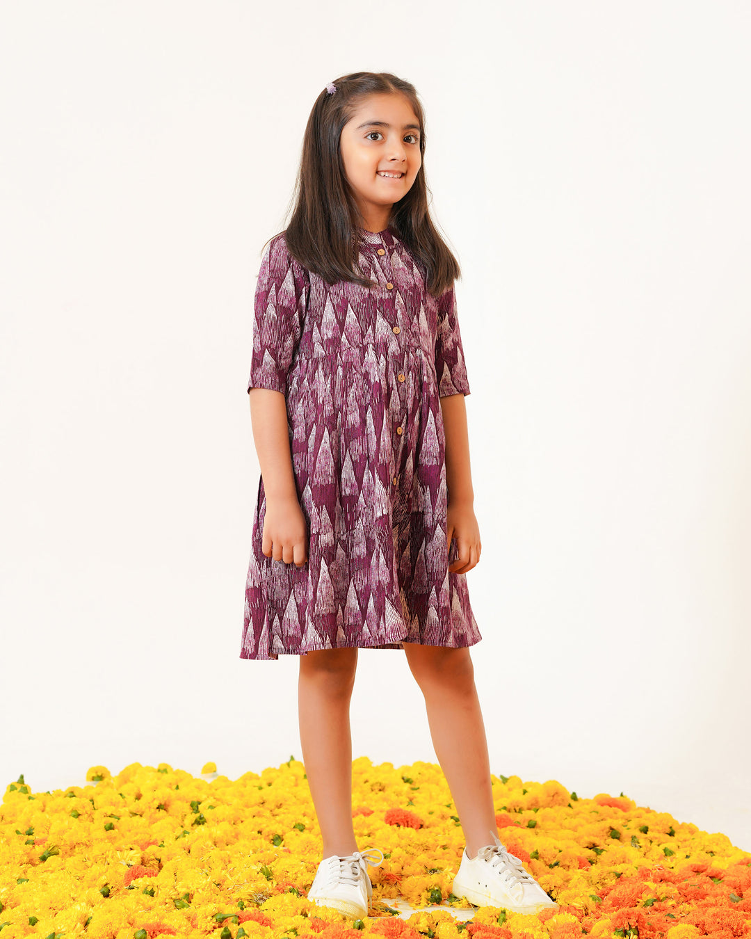 Plum Tides Printed Girl's Dress