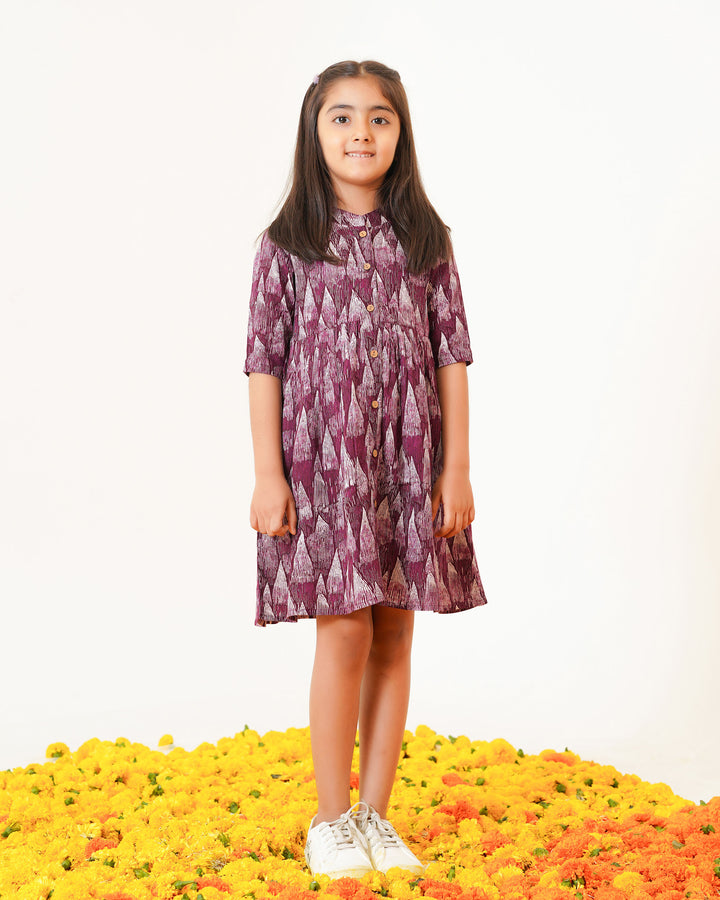 Plum Tides Printed Girl's Dress