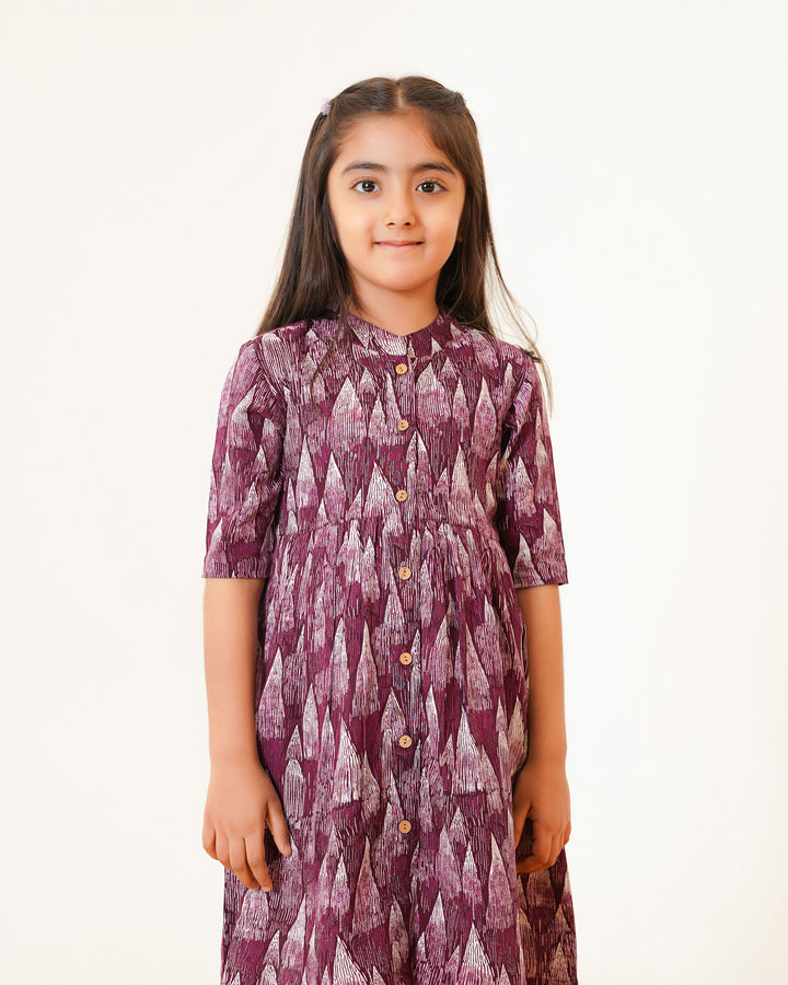 Plum Tides Printed Girl's Dress