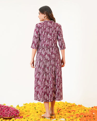 Plum Tides Printed Dress with Pockets