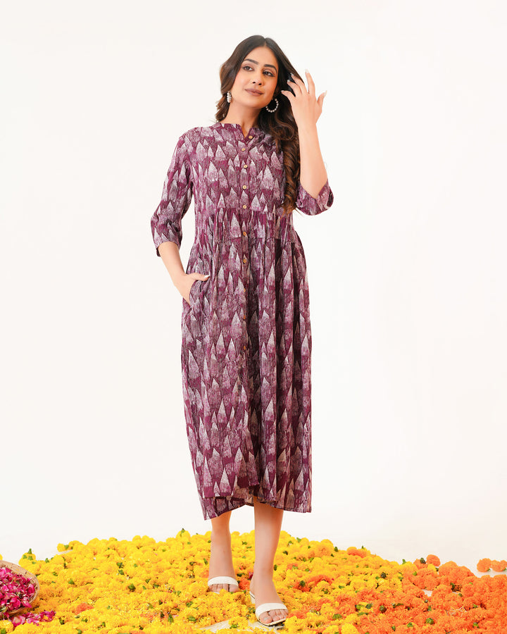 Plum Tides Printed Dress with Pockets