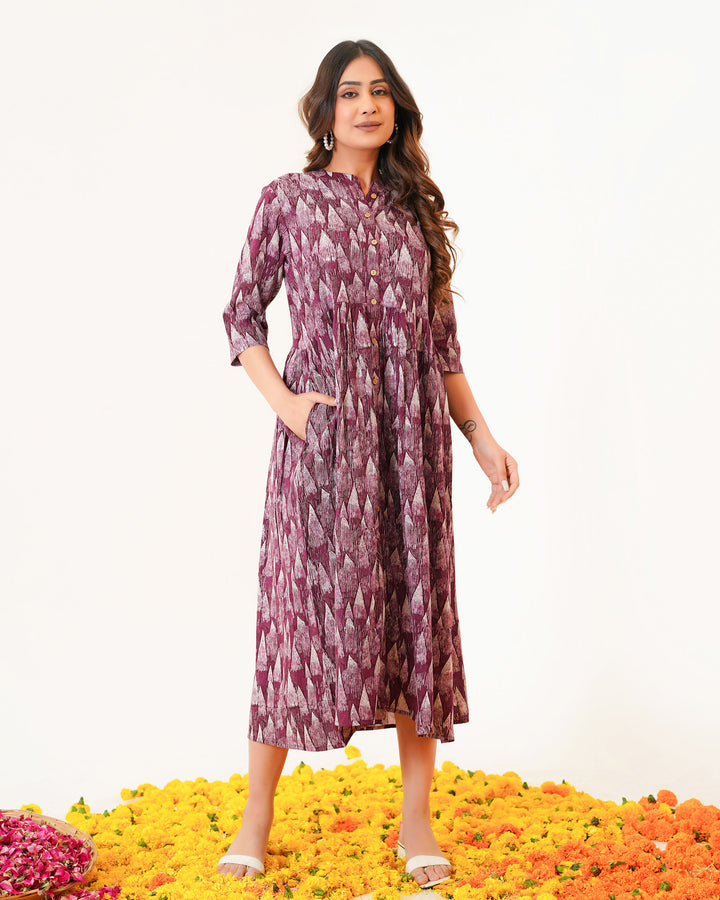 Plum Tides Printed Dress with Pockets