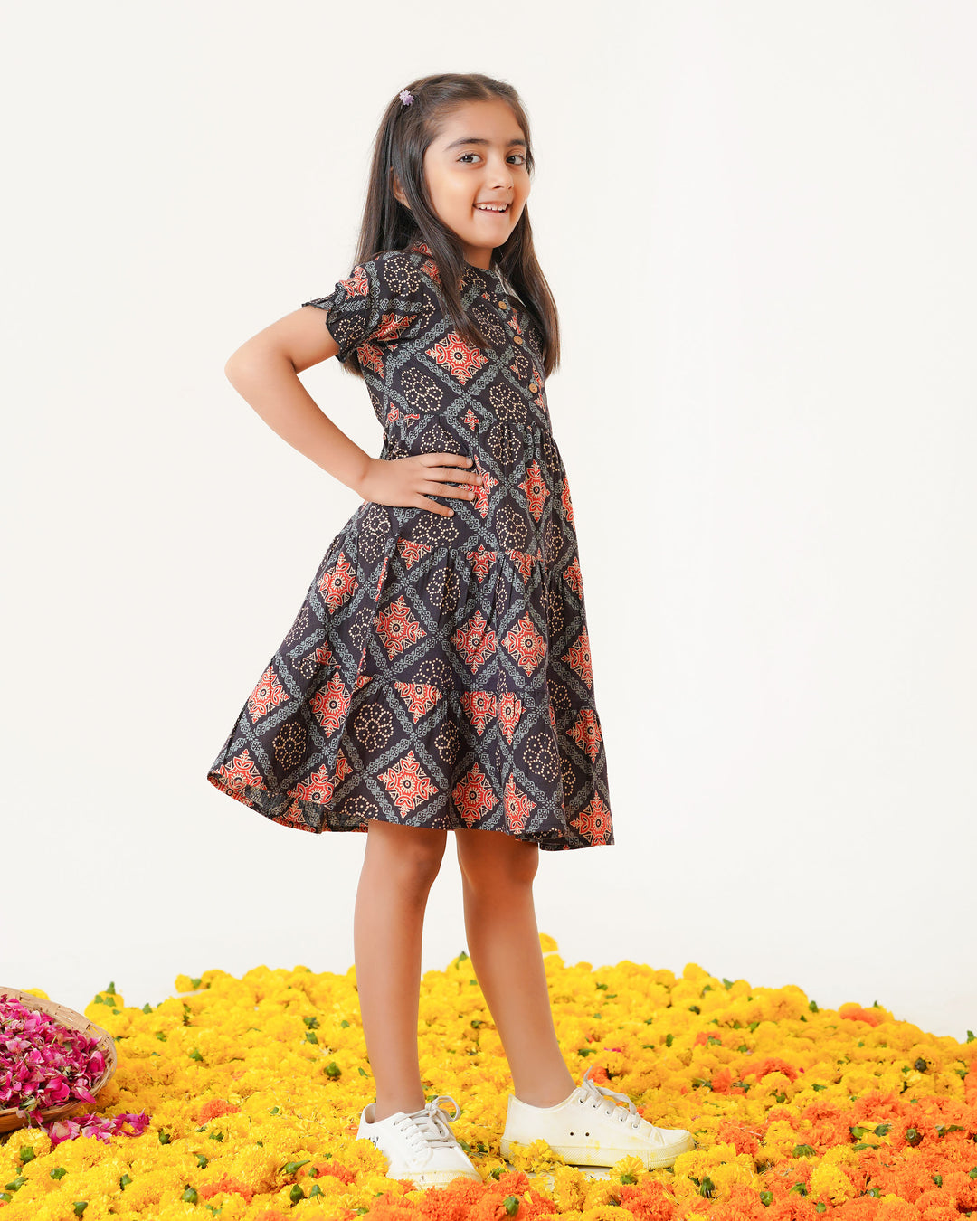 'Ajrakh in Black' Mom and Daughter Tiered Cotton Dresses