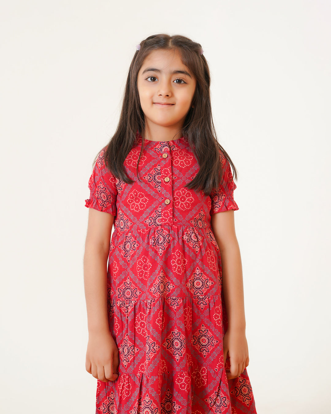 'Ajrakh in Red' Mom and Daughter Tiered Cotton Dresses