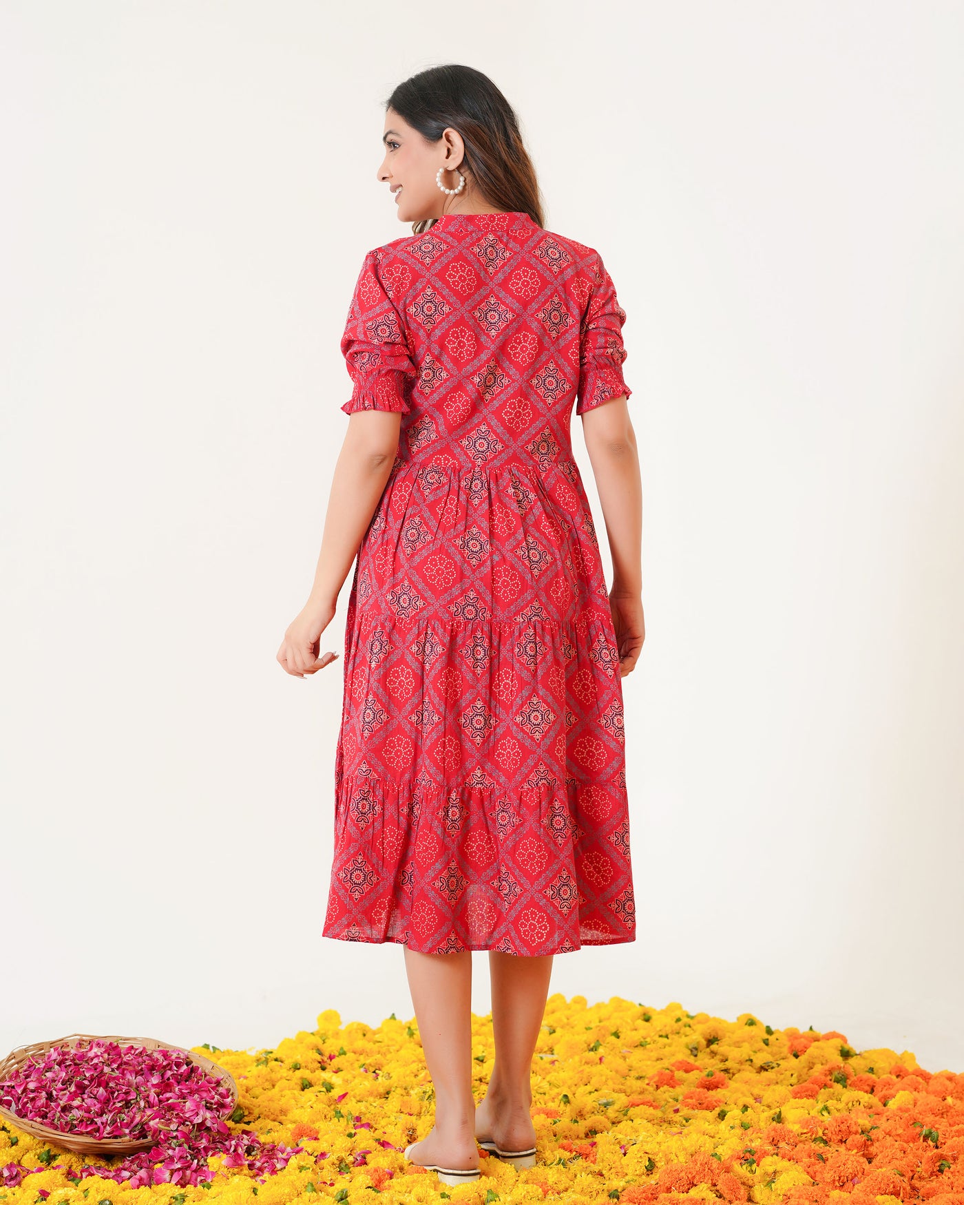 'Ajrakh in Red' Mom and Daughter Tiered Cotton Dresses