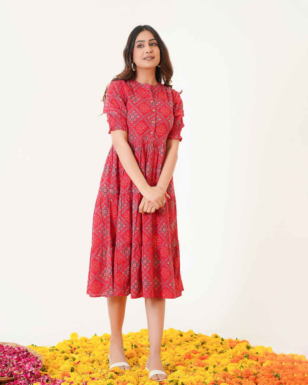 'Ajrakh in Red' Mom and Daughter Tiered Cotton Dresses