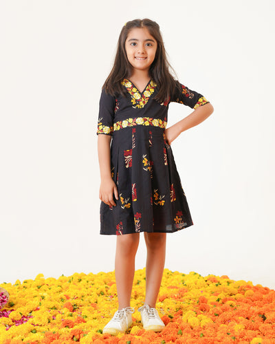Blush Black Girl's Embroidered Cotton Dress