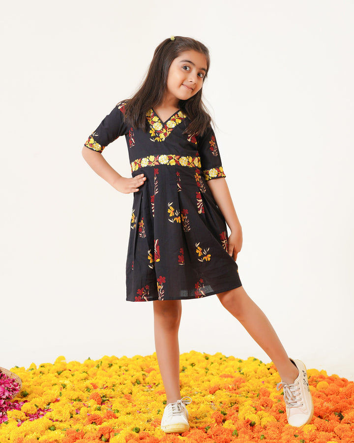 Blush Black Girl's Embroidered Cotton Dress