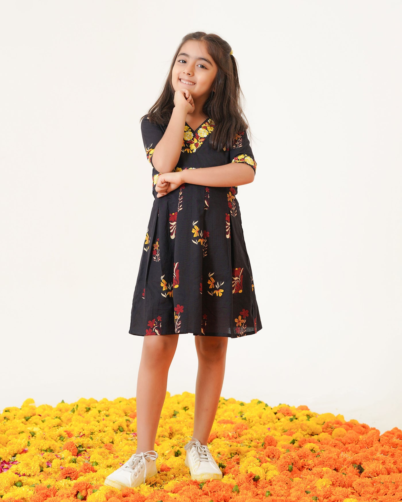 Blush Black Girl's Embroidered Cotton Dress