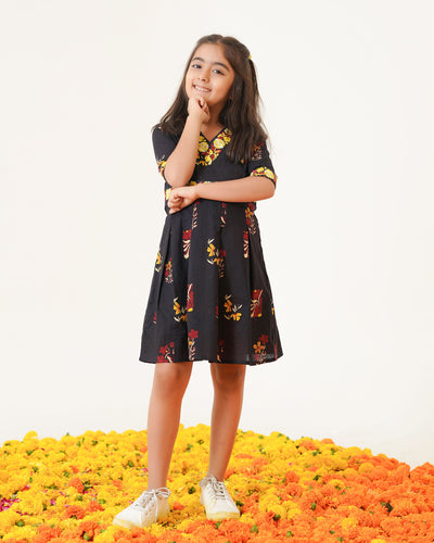 Blush Black Girl's Embroidered Cotton Dress
