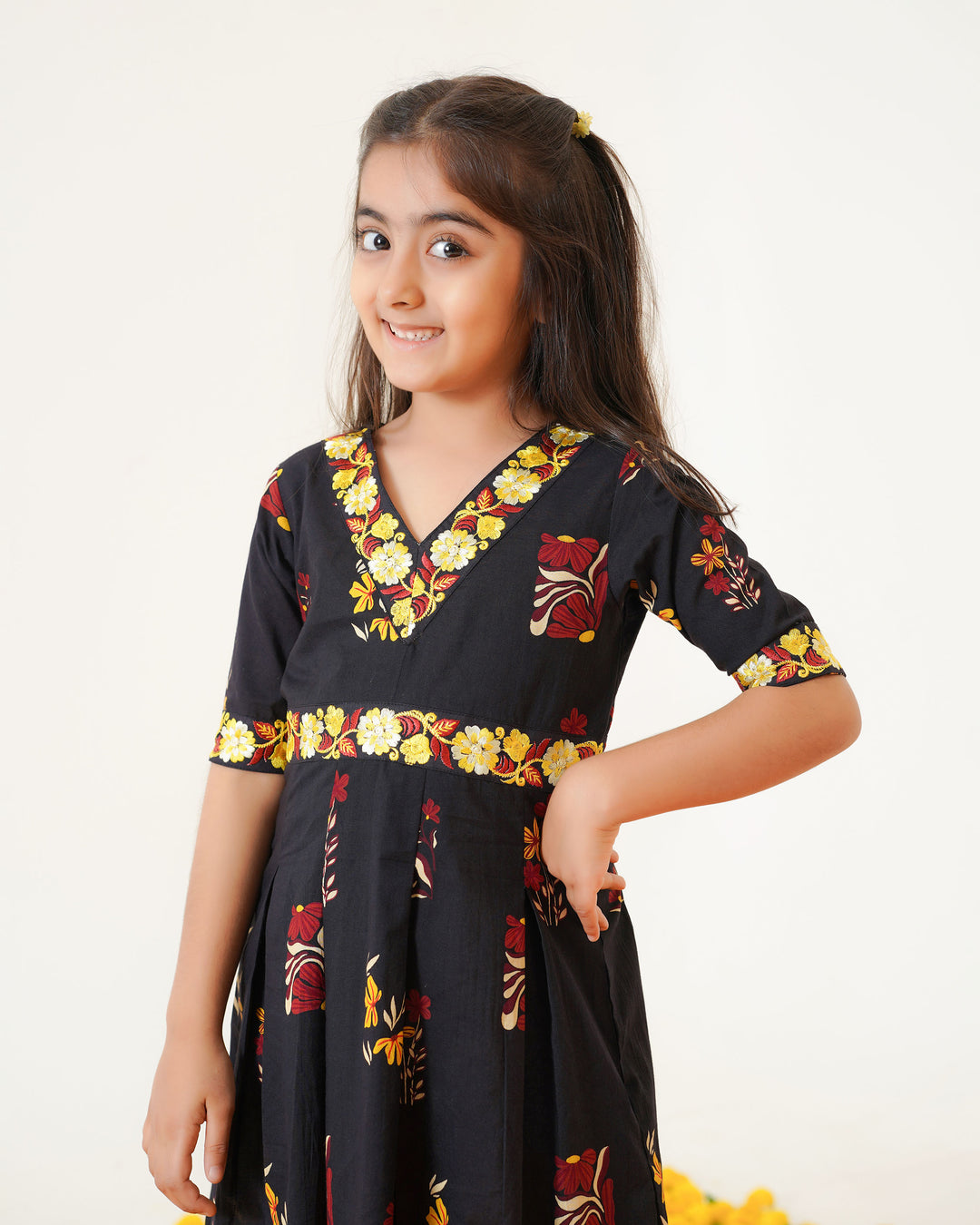 Blush Black Girl's Embroidered Cotton Dress