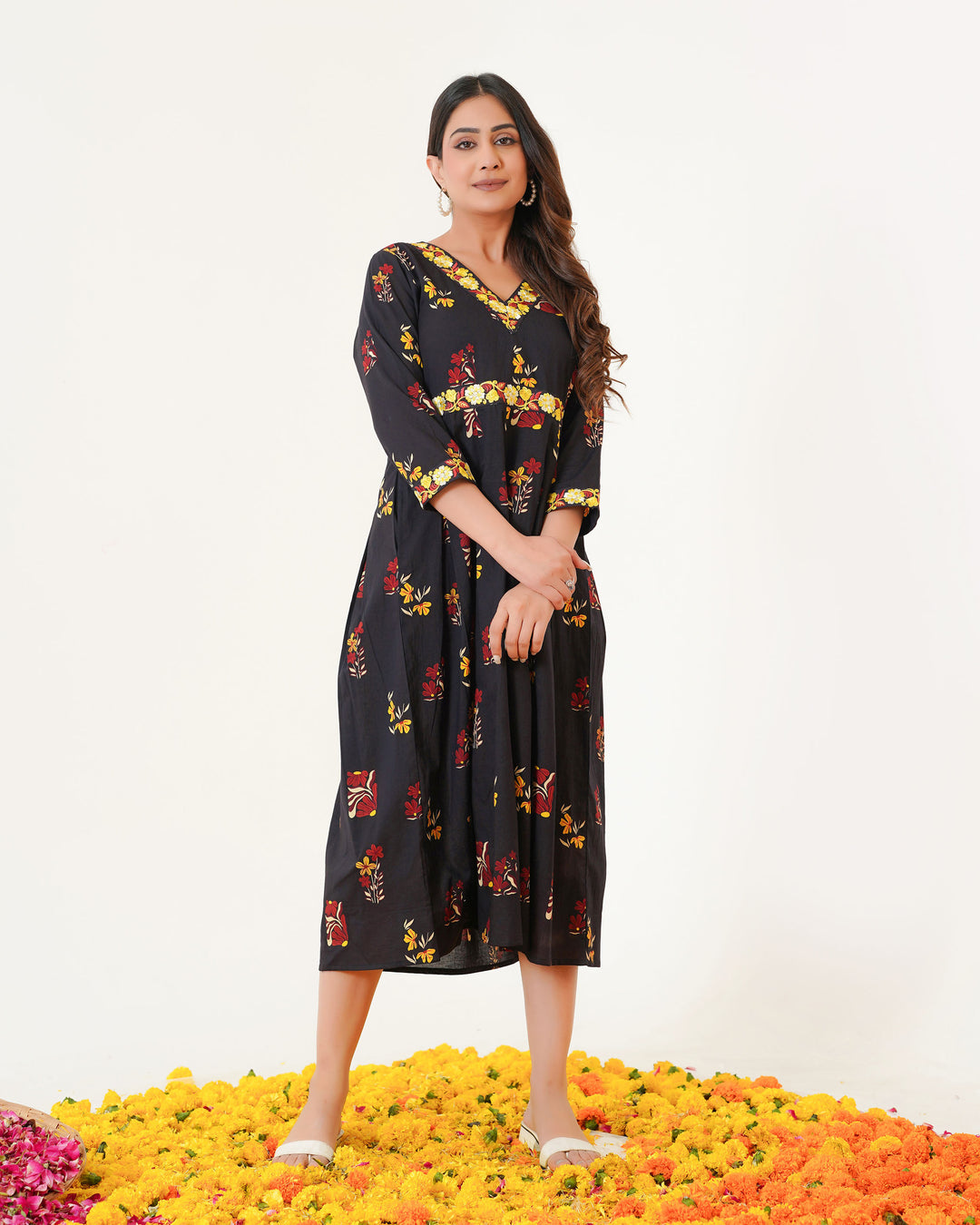 Blush Black Mom and Daughter Embroidered Cotton Dresses