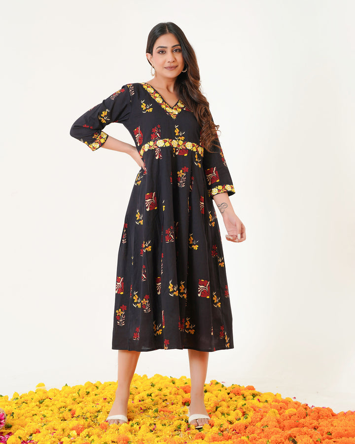 Blush Black Mom and Daughter Embroidered Cotton Dresses