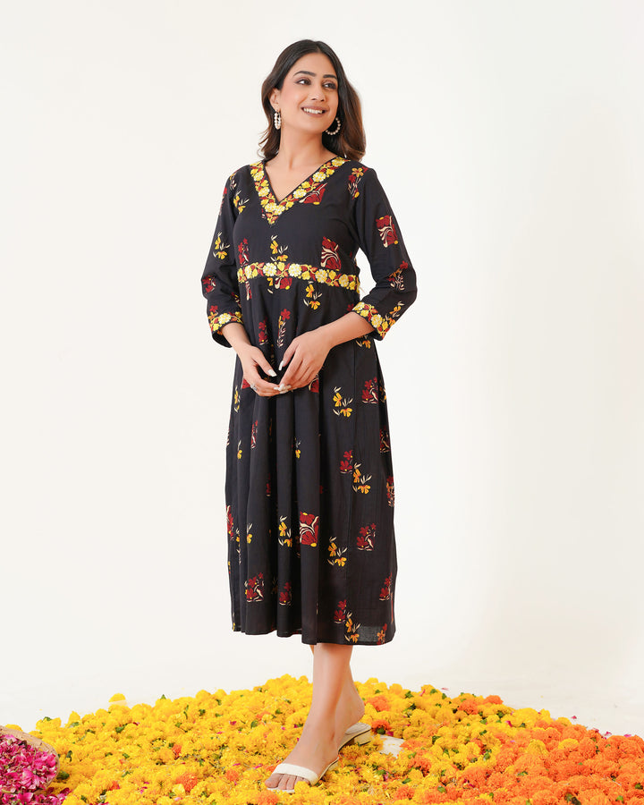 Blush Black Mom and Daughter Embroidered Cotton Dresses