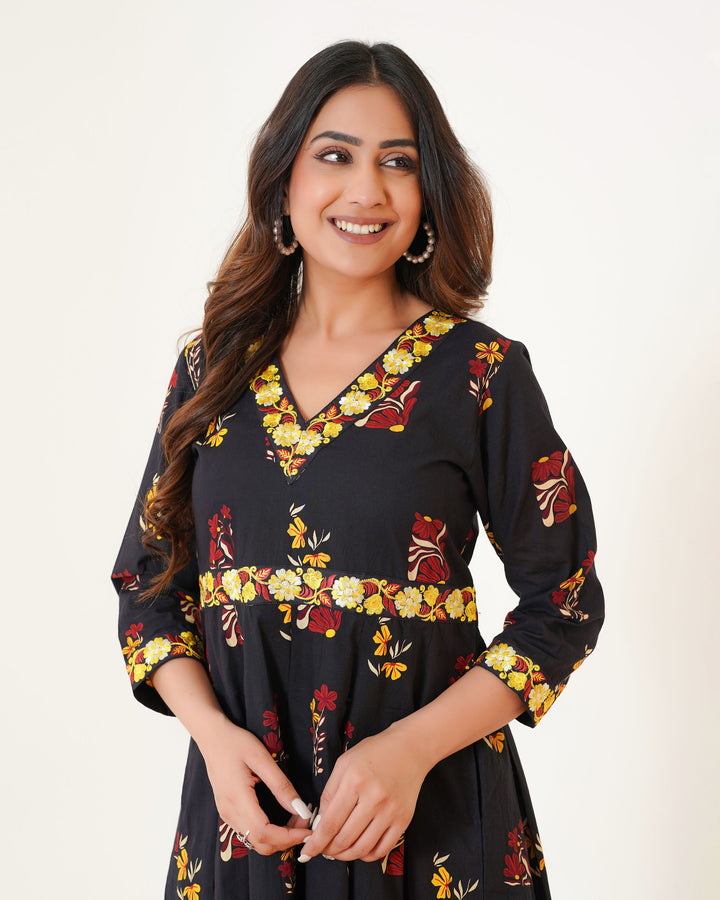 Blush Black Mom and Daughter Embroidered Cotton Dresses