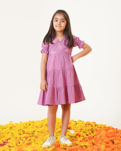 Butterflies on Lilac Tiered Cotton Girl's Dress