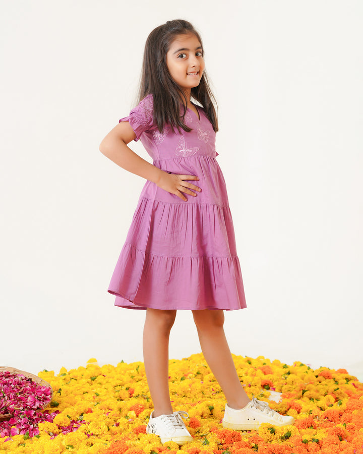 Butterflies on Lilac Mom and Daughter Cotton Dresses
