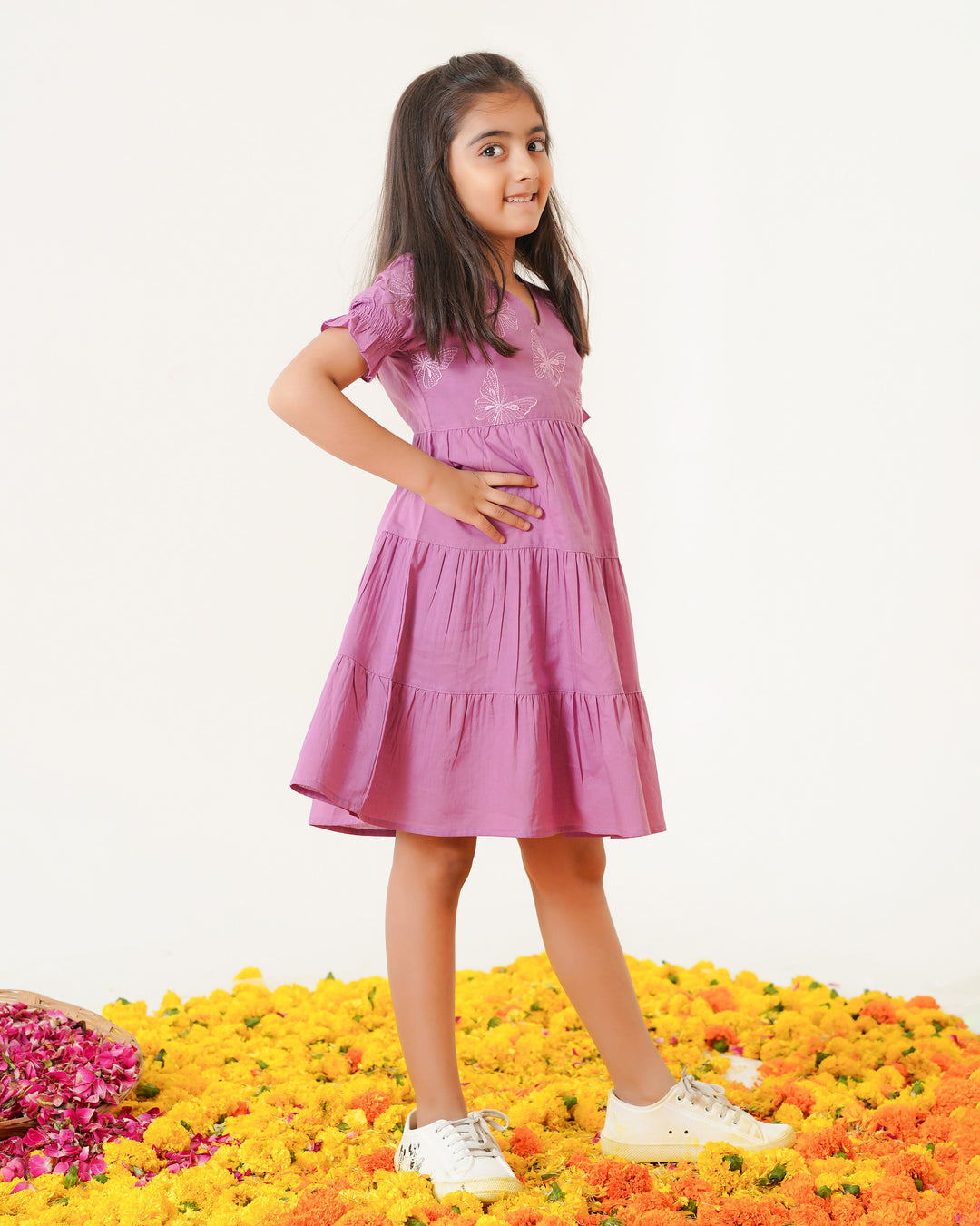 Butterflies on Lilac Tiered Cotton Girl's Dress