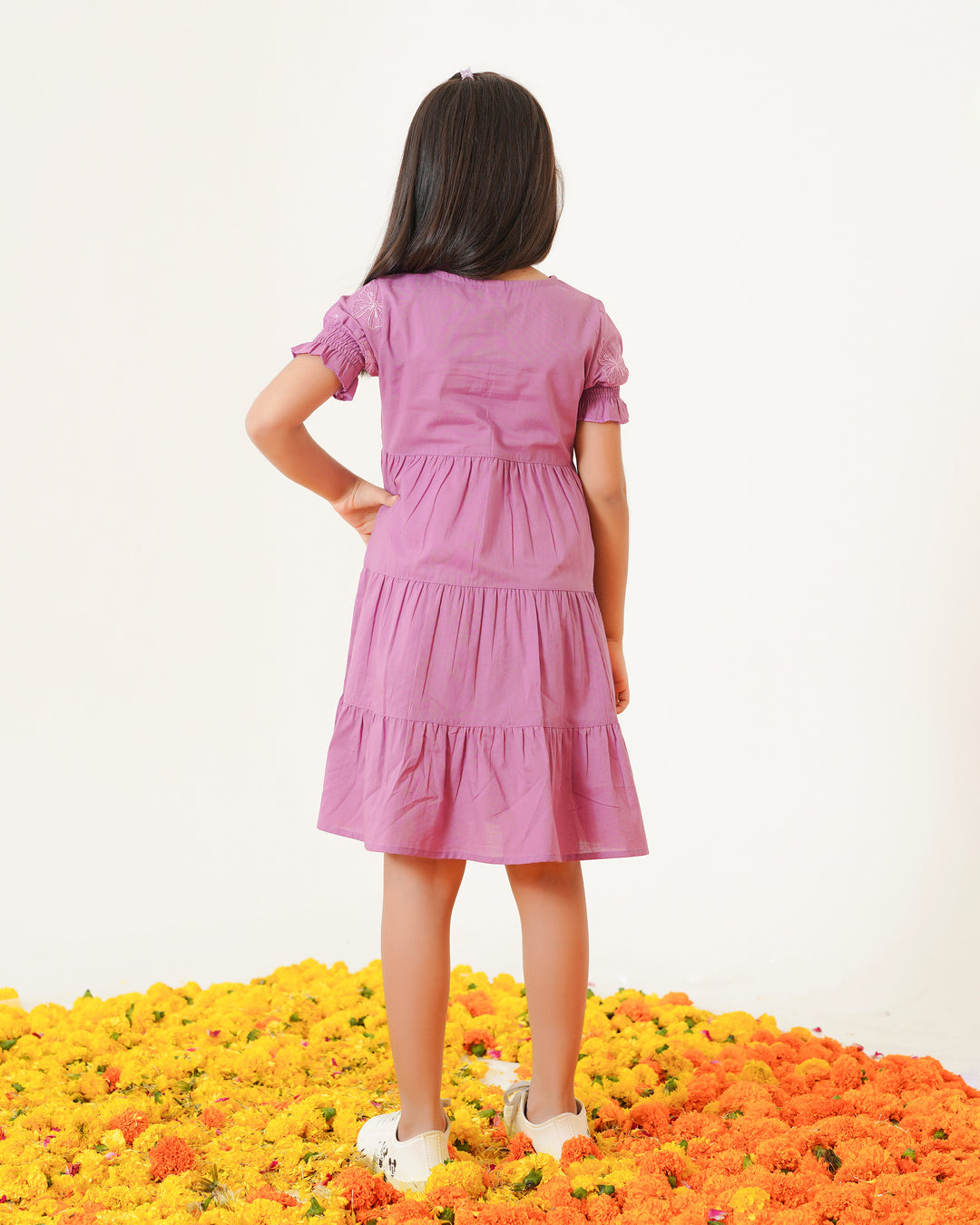 Butterflies on Lilac Tiered Cotton Girl's Dress