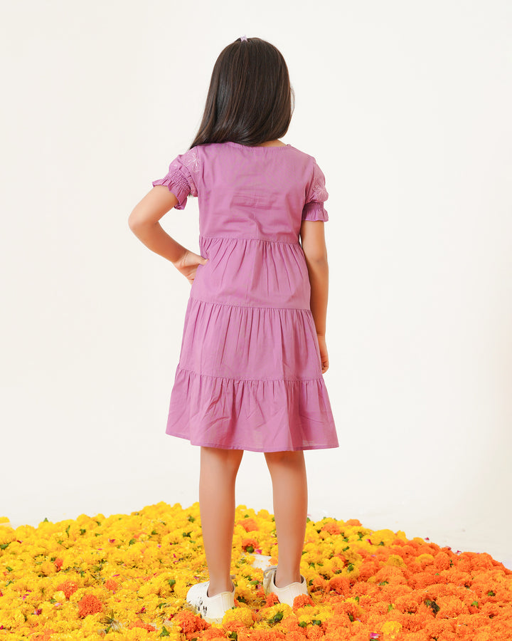Butterflies on Lilac Tiered Cotton Girl's Dress