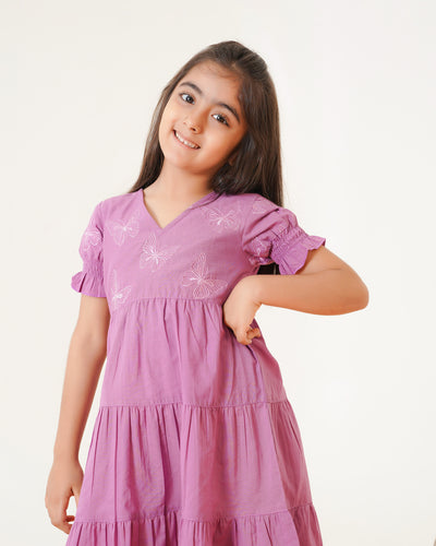 Butterflies on Lilac Tiered Cotton Girl's Dress